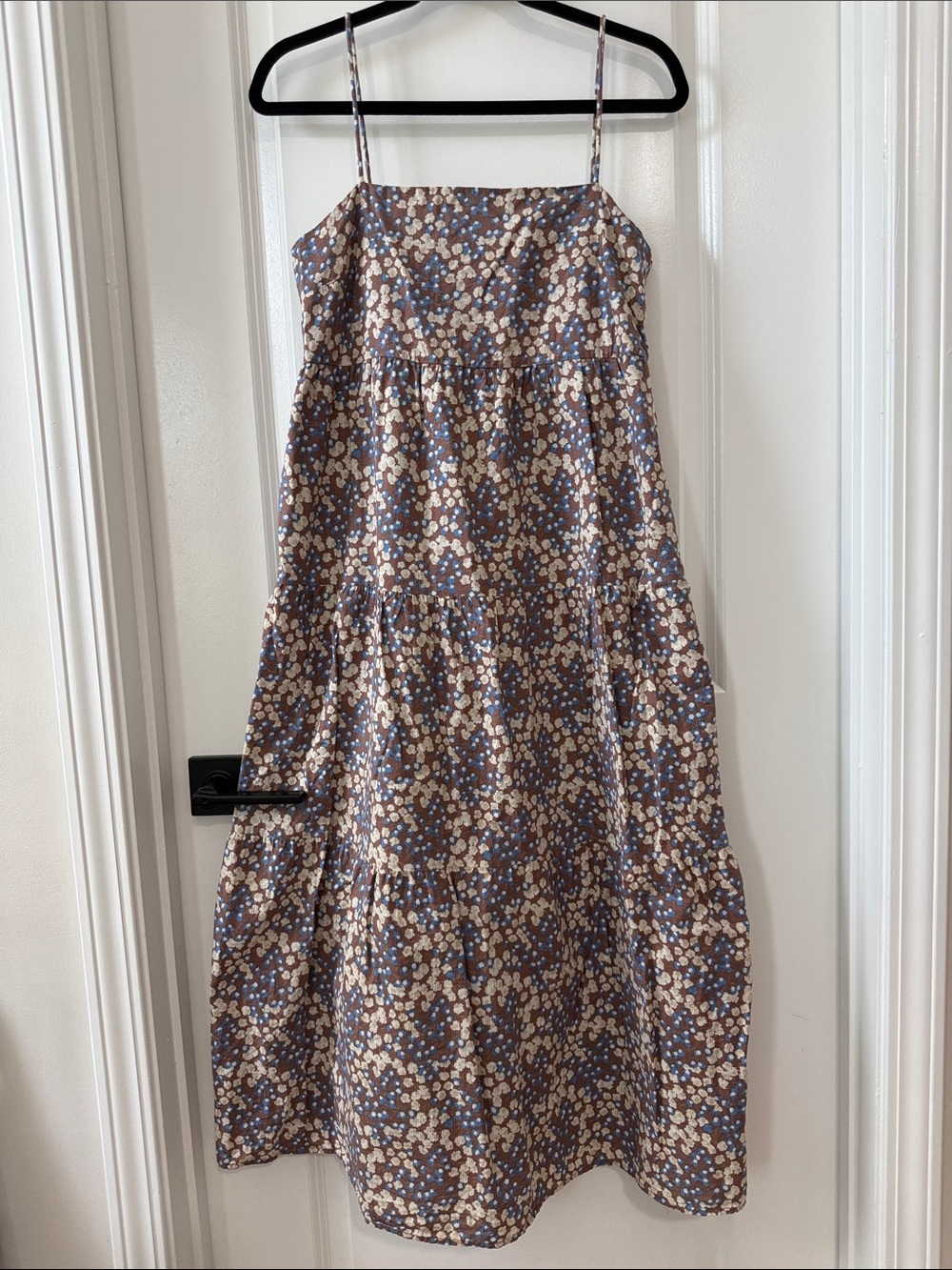 Everlane Cotton Brown Blue and Cream Floral Maxi Dress